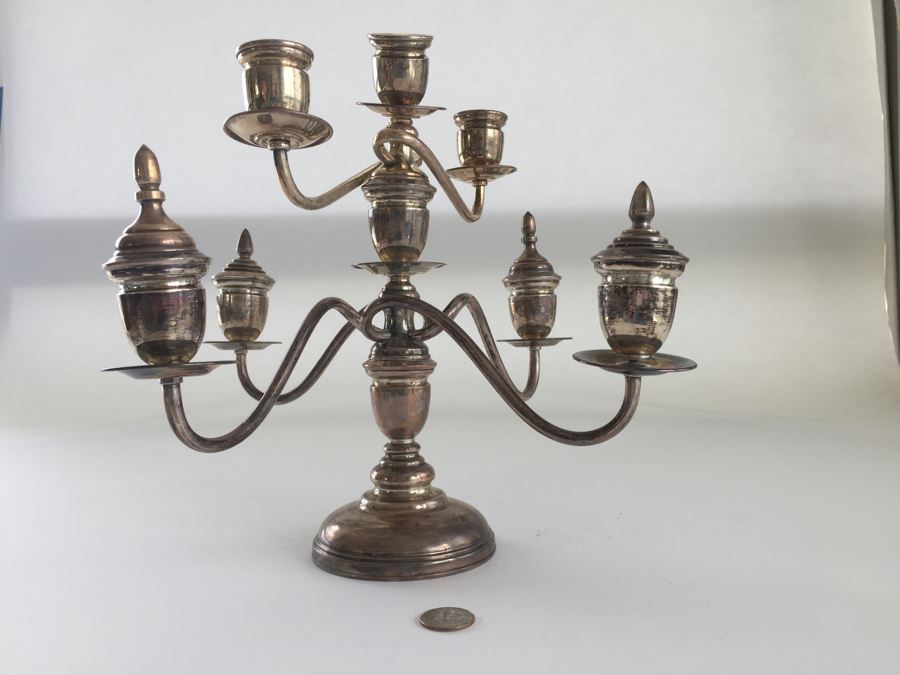 Sterling Silver 950 Candelabra (Needs Repair), Weighted Sterling Salt & Pepper Shakers And Weighted Sterling Candle Holder [Photo 22]