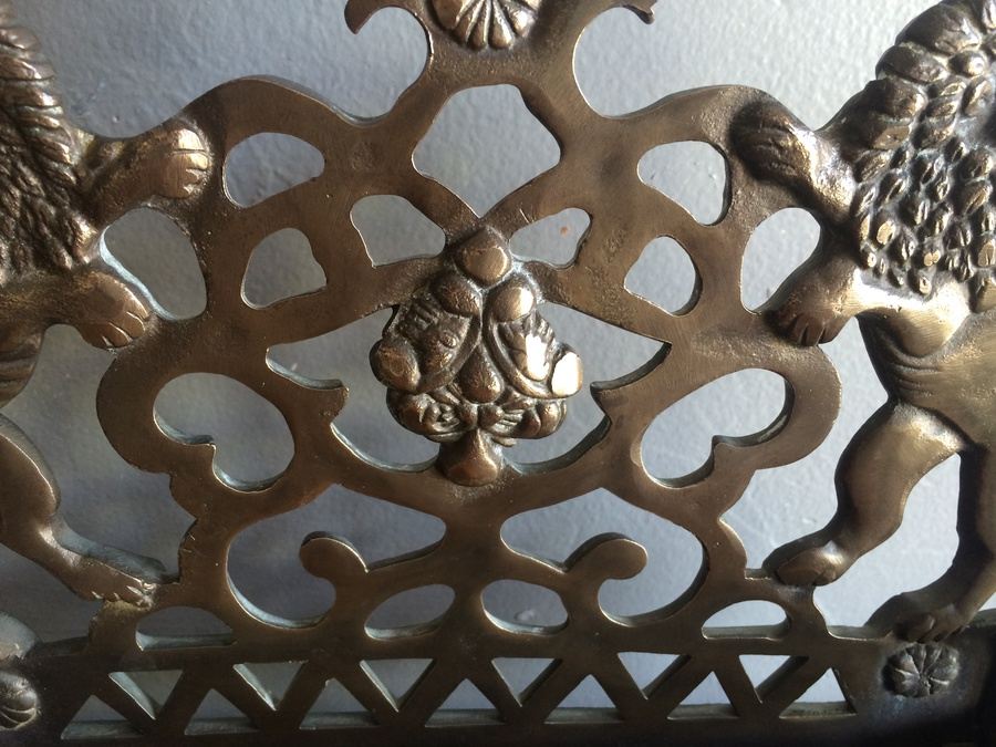  Vintage Brass Chanukah Menorah Candle Holder Lions Of Judah (Heavy) [Photo 8]