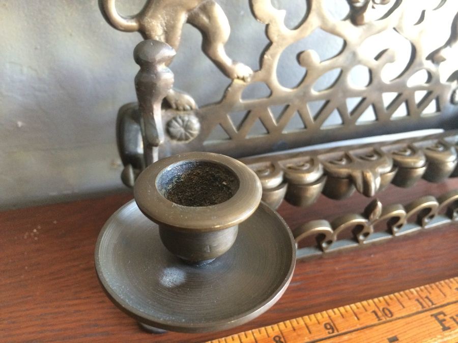  Vintage Brass Chanukah Menorah Candle Holder Lions Of Judah (Heavy) [Photo 10]