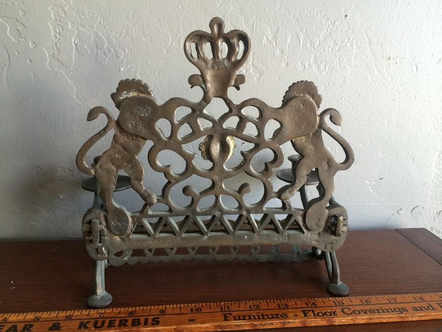  Vintage Brass Chanukah Menorah Candle Holder Lions Of Judah (Heavy) [Photo 11]