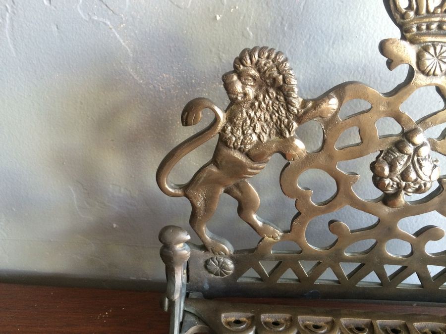  Vintage Brass Chanukah Menorah Candle Holder Lions Of Judah (Heavy) [Photo 9]