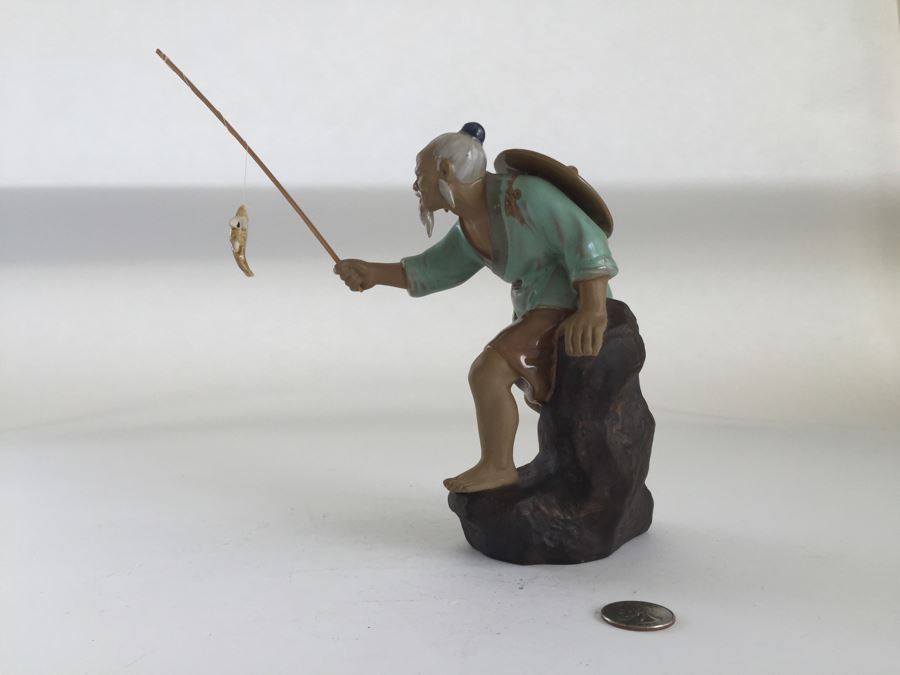 Chinese Fisherman Figurine Doll Statue Glazed Pottery [Photo 4]