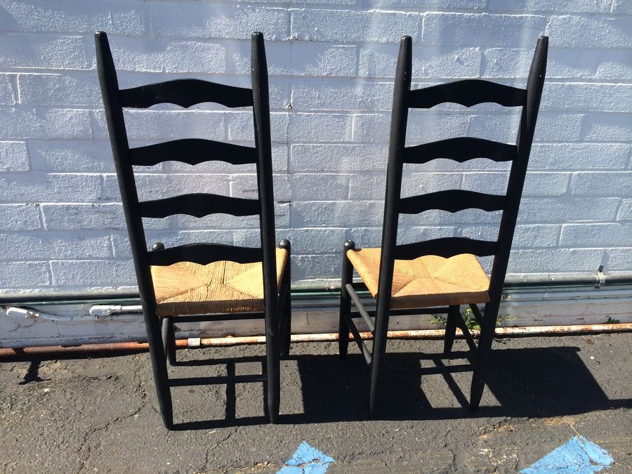 Black Ladder Back Chairs with Rush Seats [Photo 4]