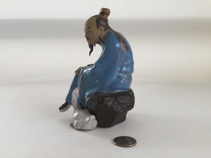 Chinese Figurine Doll Statue Man With Swan Glazed Pottery [Photo 2]