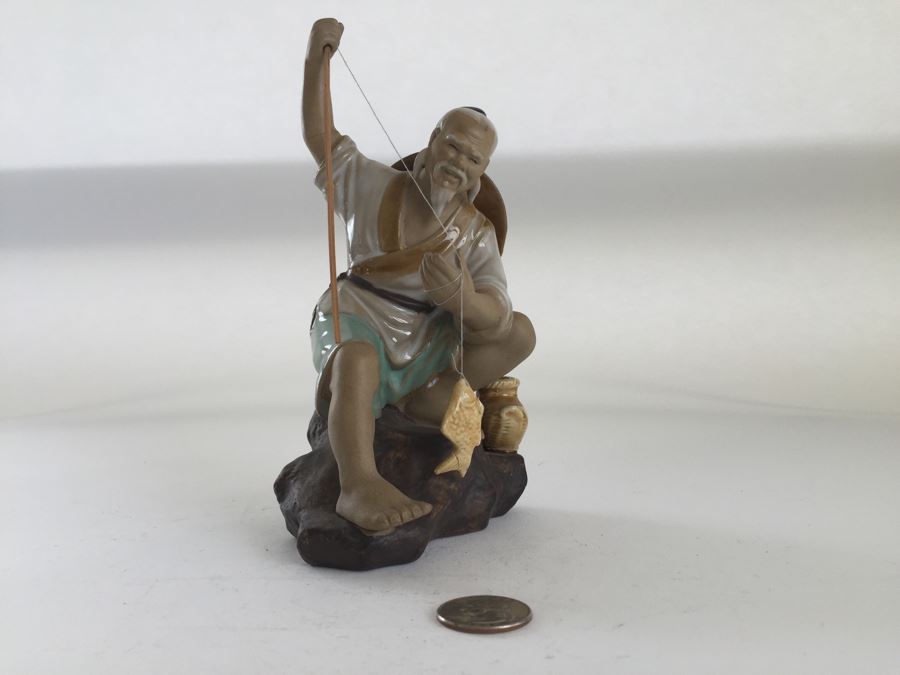 Chinese Fisherman Figurine Doll Statue Glazed Pottery [Photo 5]