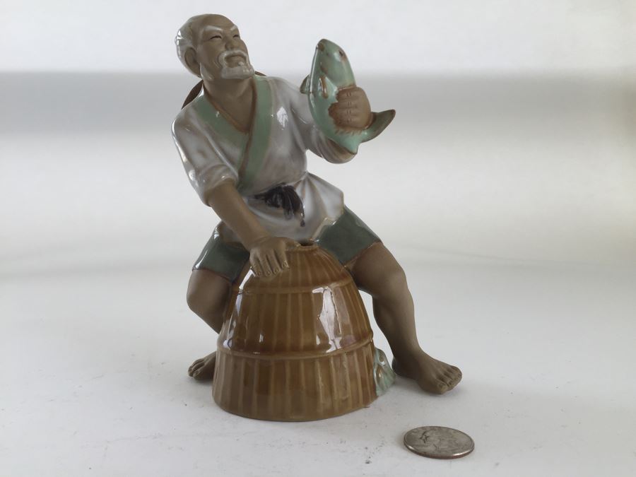 Chinese Fisherman Figurine Doll Statue Glazed Pottery [Photo 1]