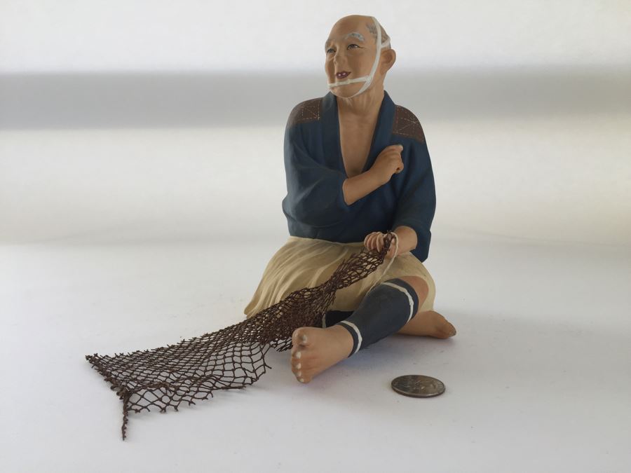 Japanese Fisherman With Net Figurine Doll Statue An Inventor A. Satou [Photo 1]