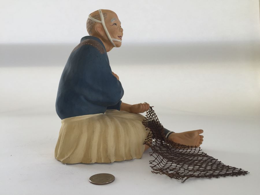 Japanese Fisherman With Net Figurine Doll Statue An Inventor A. Satou [Photo 5]