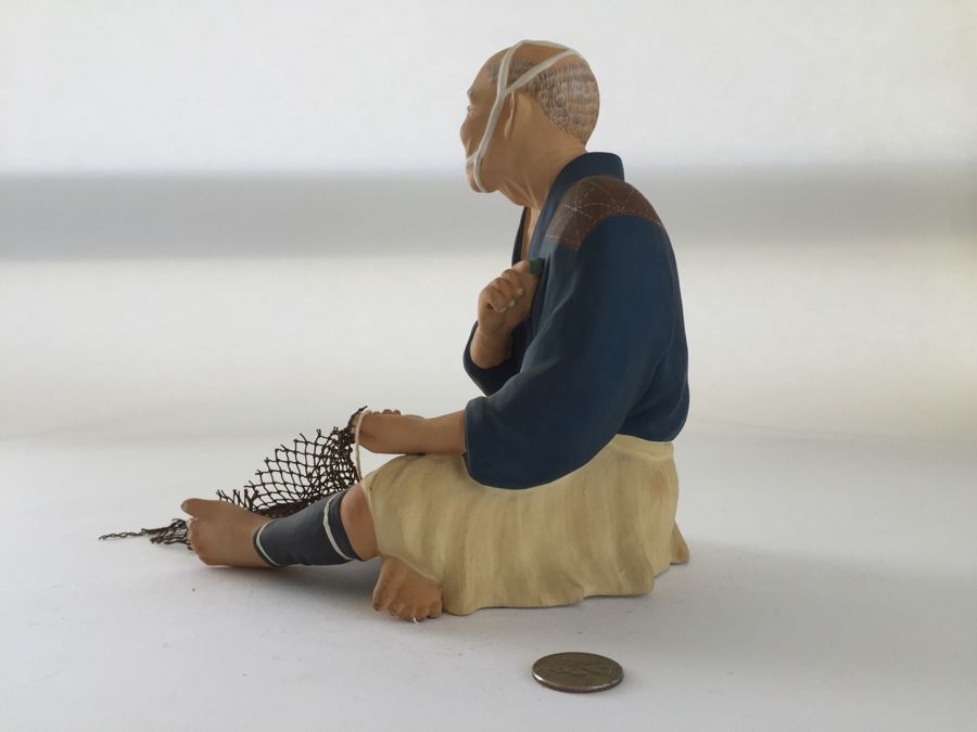 Japanese Fisherman With Net Figurine Doll Statue An Inventor A. Satou [Photo 3]