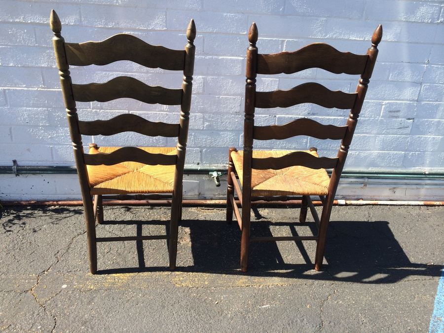 Vintage Ladder Back Rush Seat Chairs [Photo 5]