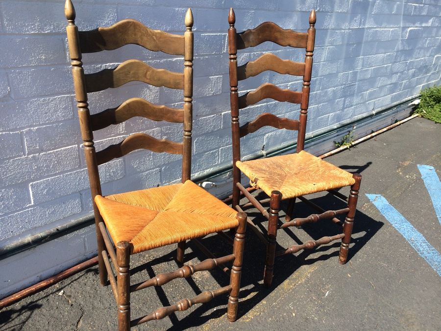 Vintage Ladder Back Rush Seat Chairs [Photo 2]