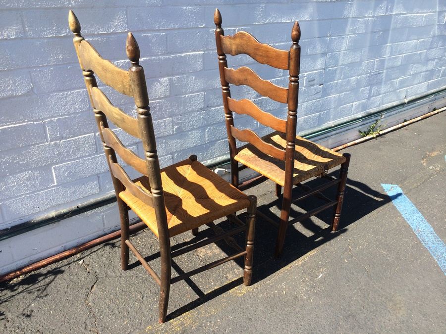 Vintage Ladder Back Rush Seat Chairs [Photo 4]