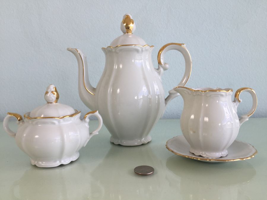 Elegant White And Gold Bavaria China Tea Set