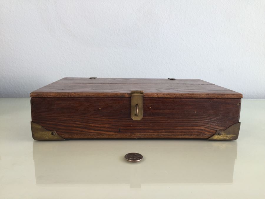 Vintage Wooden Box With Sewing Supplies, Pin Cushions, Buttons [Photo 2]