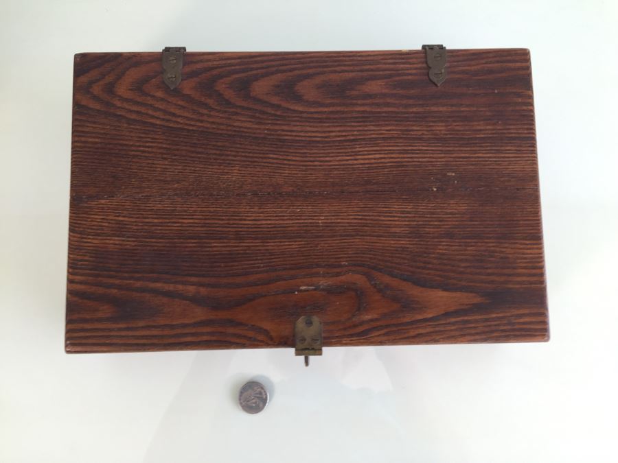 Vintage Wooden Box With Sewing Supplies, Pin Cushions, Buttons [Photo 9]