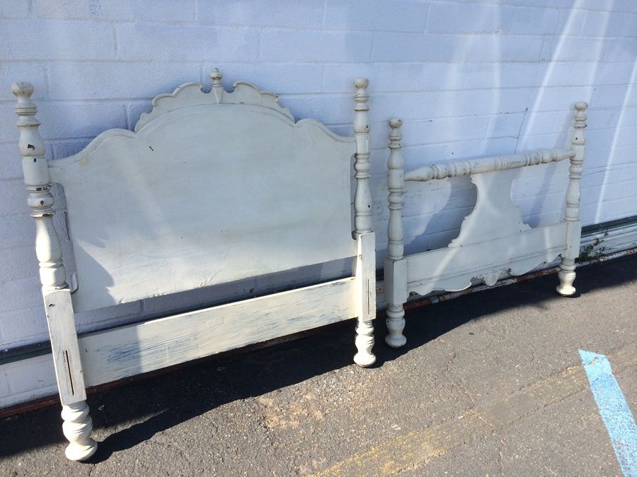 Vintage White Painted Twin Headboard and Footboard [Photo 1]