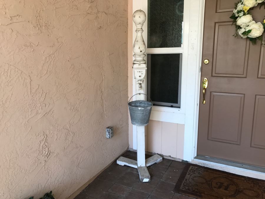 White Shabby Chic Wooden Rack Fountain With Galvanized Bucket (Missing Water Pump) [Photo 8]