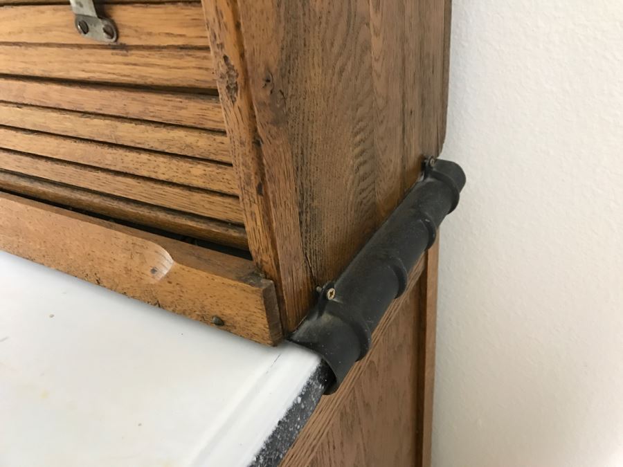 Antique Hoosier Cabinet Auto-Front With Sliding Porcelain Top And Brown Marbelized Glass Patented 1914 [Photo 13]