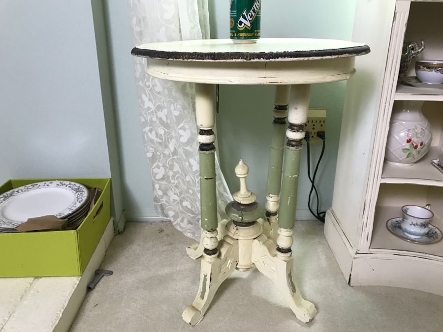 Antique Shabby Chic Round Side Table