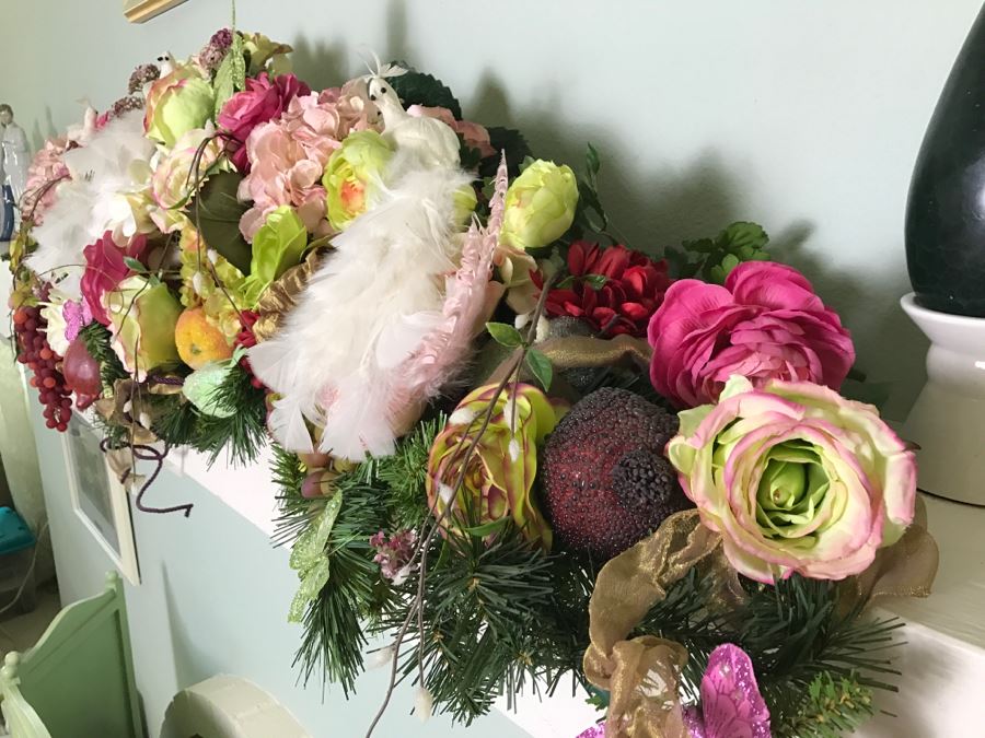 Artificial Flower Arrangements With Pair Of White Candle Holders [Photo 9]