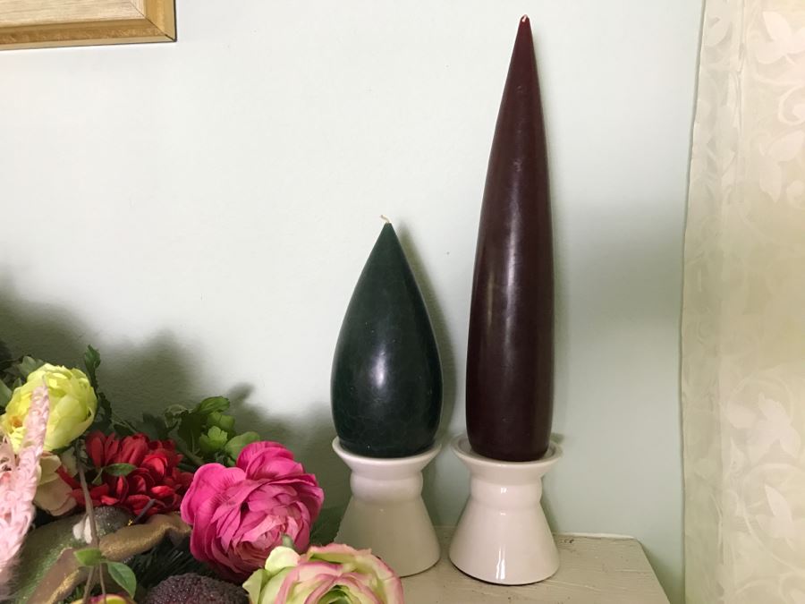 Artificial Flower Arrangements With Pair Of White Candle Holders [Photo 6]