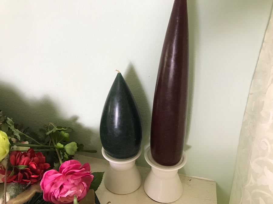 Artificial Flower Arrangements With Pair Of White Candle Holders [Photo 8]