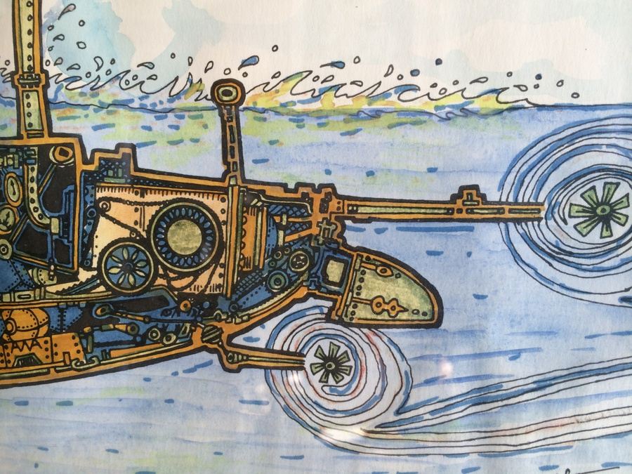 Hand-Painted Original British Watercolor Whimsical Submarine Drawings [Photo 6]