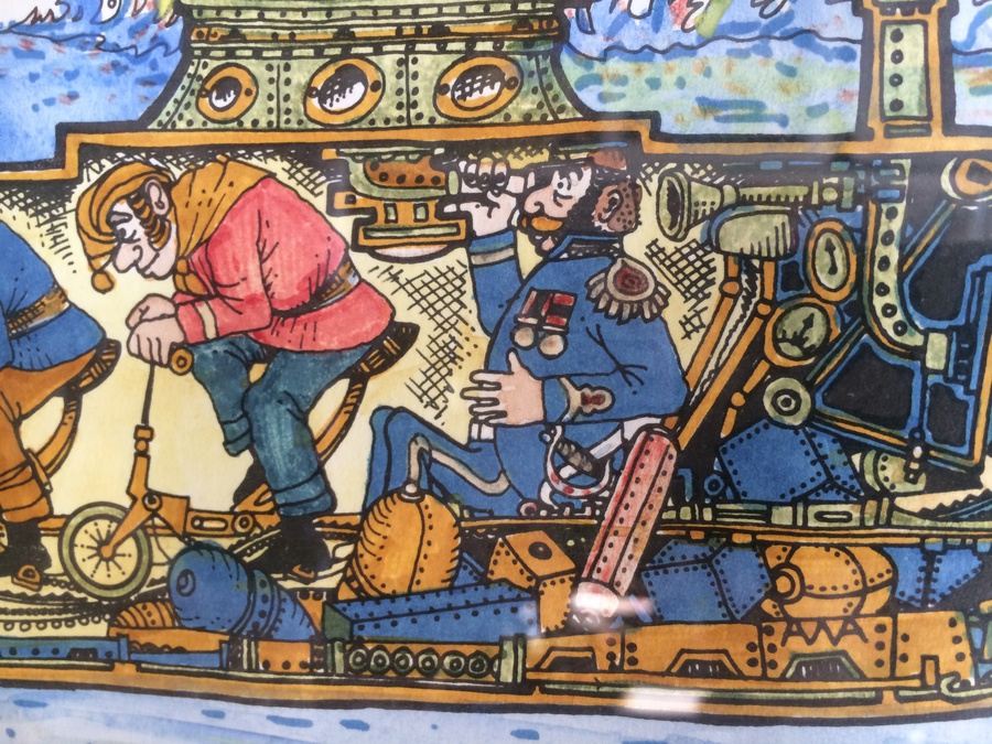 Hand-Painted Original British Watercolor Whimsical Submarine Drawings [Photo 2]