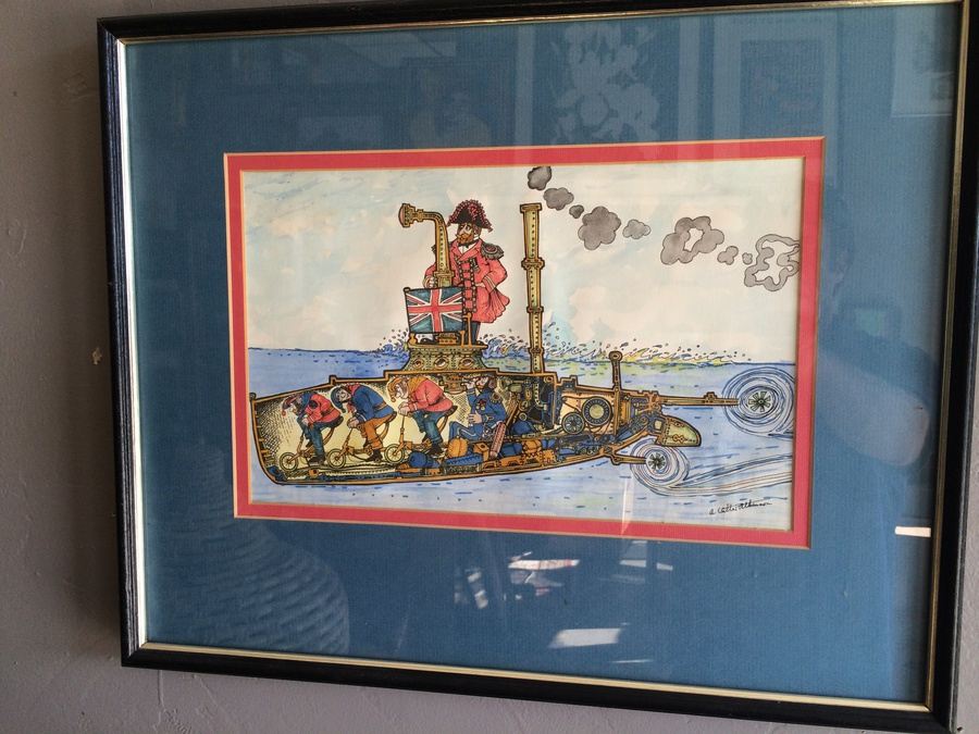 Hand-Painted Original British Watercolor Whimsical Submarine Drawings [Photo 8]