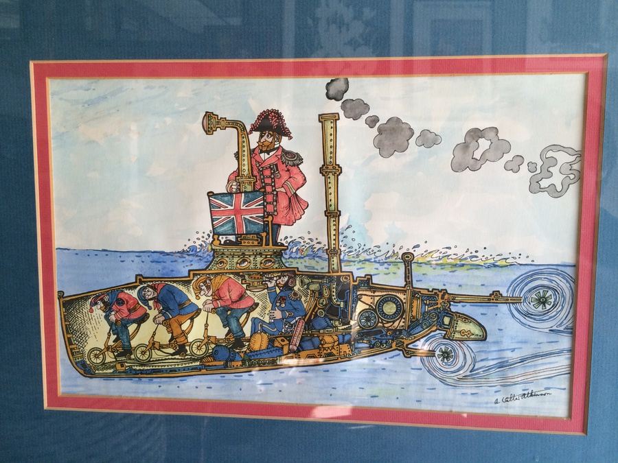 Hand-Painted Original British Watercolor Whimsical Submarine Drawings [Photo 1]