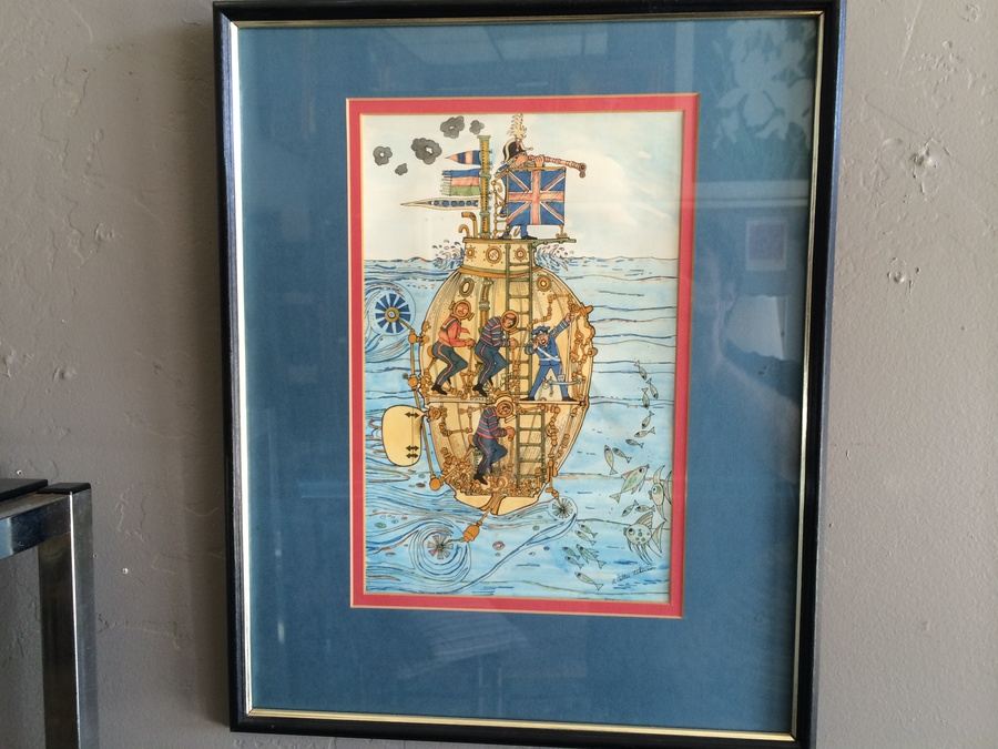 Hand-Painted Original British Watercolor Whimsical Submarine Drawings [Photo 3]