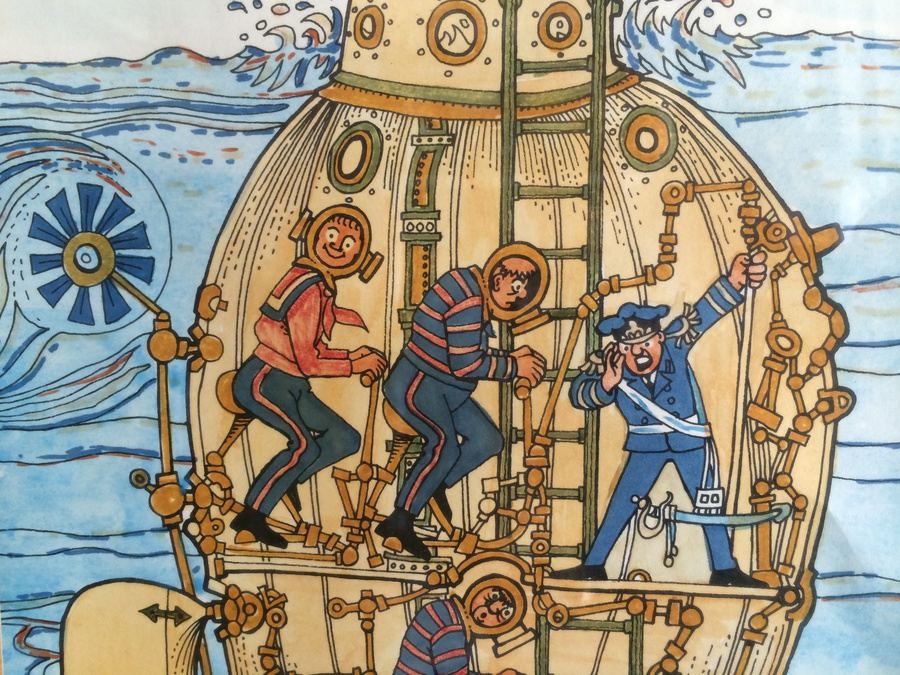 Hand-Painted Original British Watercolor Whimsical Submarine Drawings [Photo 12]