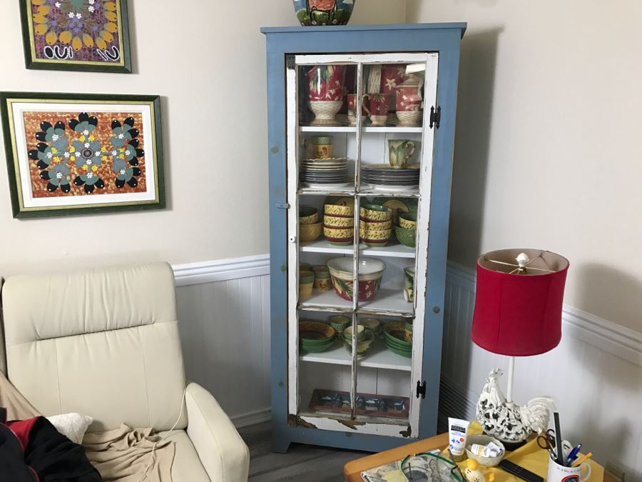 Shabby Chic Corner Curio Cabinet Light Blue And White [Photo 3]