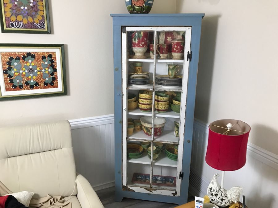 Shabby Chic Corner Curio Cabinet Light Blue And White [Photo 4]