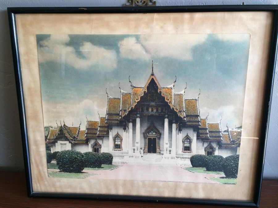 1933 Hand-Painted B&W Photograph Bangkok's Famous Marble Temple [Photo 1]