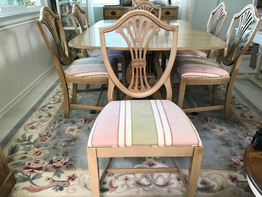 Stunning Drexel Duncan Phyfe Style Lyre Dining Table With (6) Chairs And (3) Leaves [Photo 12]