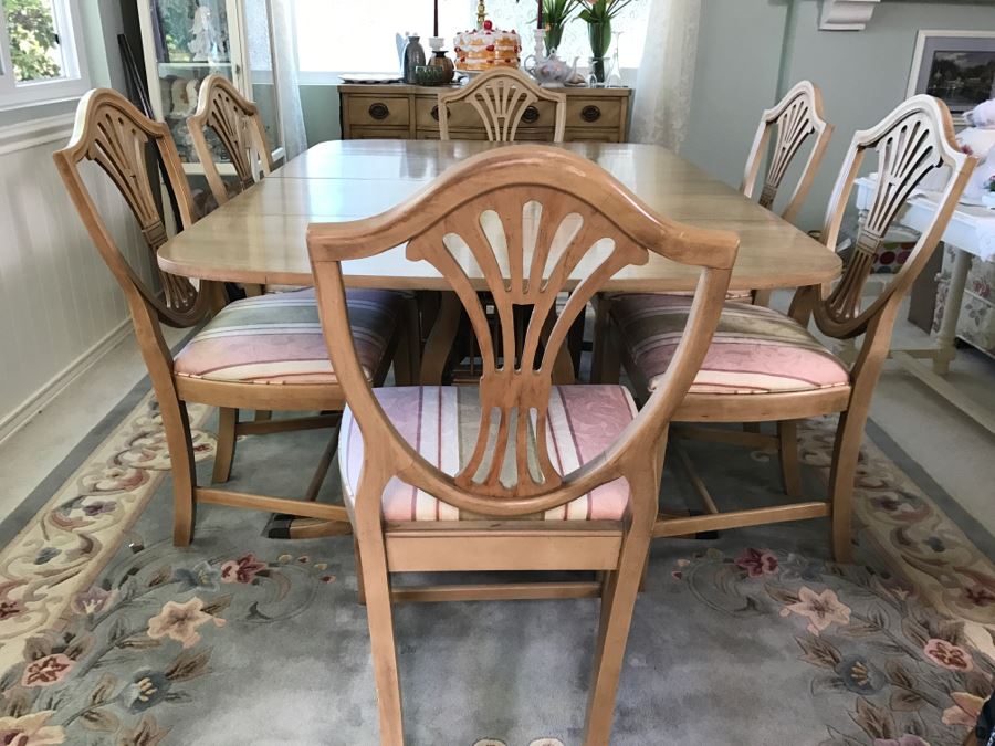 Stunning Drexel Duncan Phyfe Style Lyre Dining Table With (6) Chairs And (3) Leaves [Photo 3]