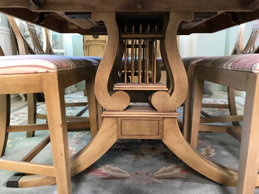 Stunning Drexel Duncan Phyfe Style Lyre Dining Table With (6) Chairs And (3) Leaves [Photo 7]