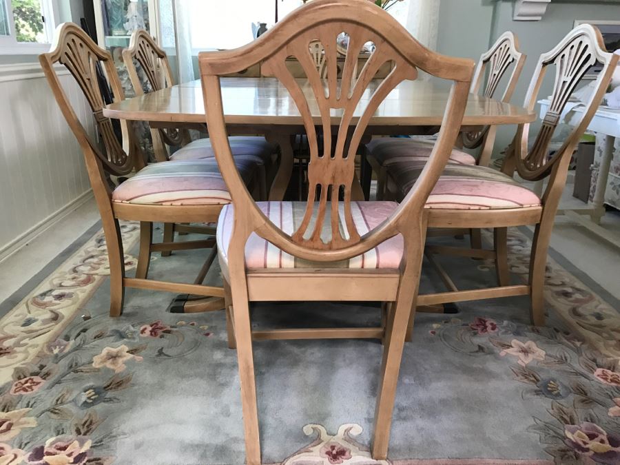Stunning Drexel Duncan Phyfe Style Lyre Dining Table With (6) Chairs And (3) Leaves [Photo 4]