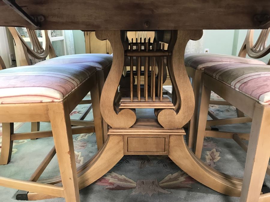 Stunning Drexel Duncan Phyfe Style Lyre Dining Table With (6) Chairs And (3) Leaves [Photo 6]