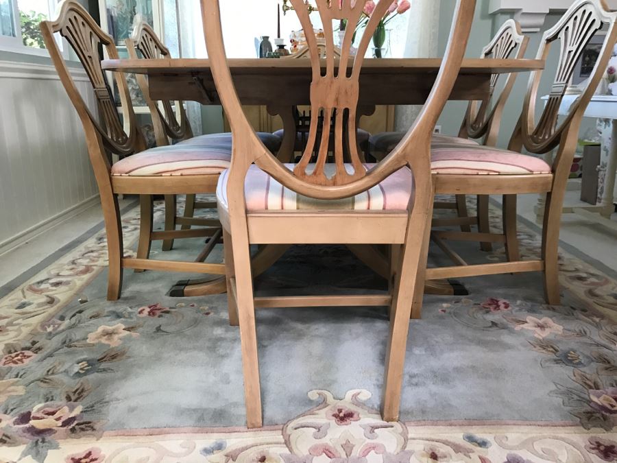 Stunning Drexel Duncan Phyfe Style Lyre Dining Table With (6) Chairs And (3) Leaves [Photo 14]
