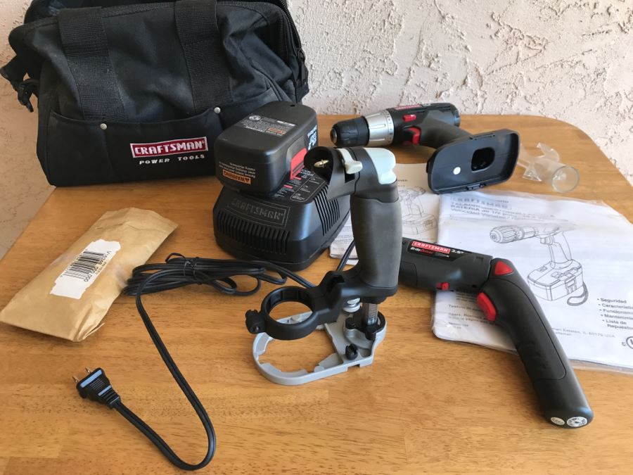 Pair Of Craftsman Cordless Drill-Drivers With Bag And Charger [Photo 2]