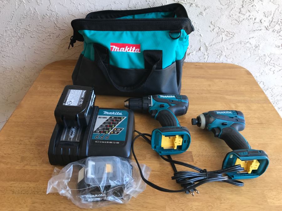 Pair Of Makita Cordless Drill-Drivers With Bag And Charger Appears Never Used [Photo 1]