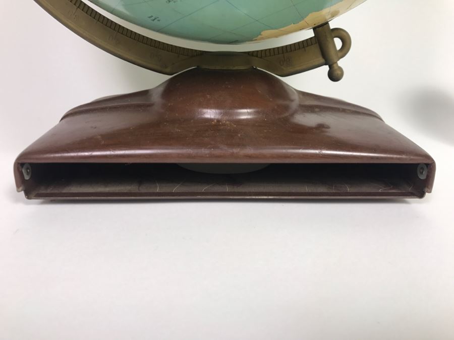 Vintage 1956 Replogle 12' Globe With Book Sleeve Built Into Stand And World Atlas Book - See Photos For Some Issues With Missing Parts On Globe [Photo 6]