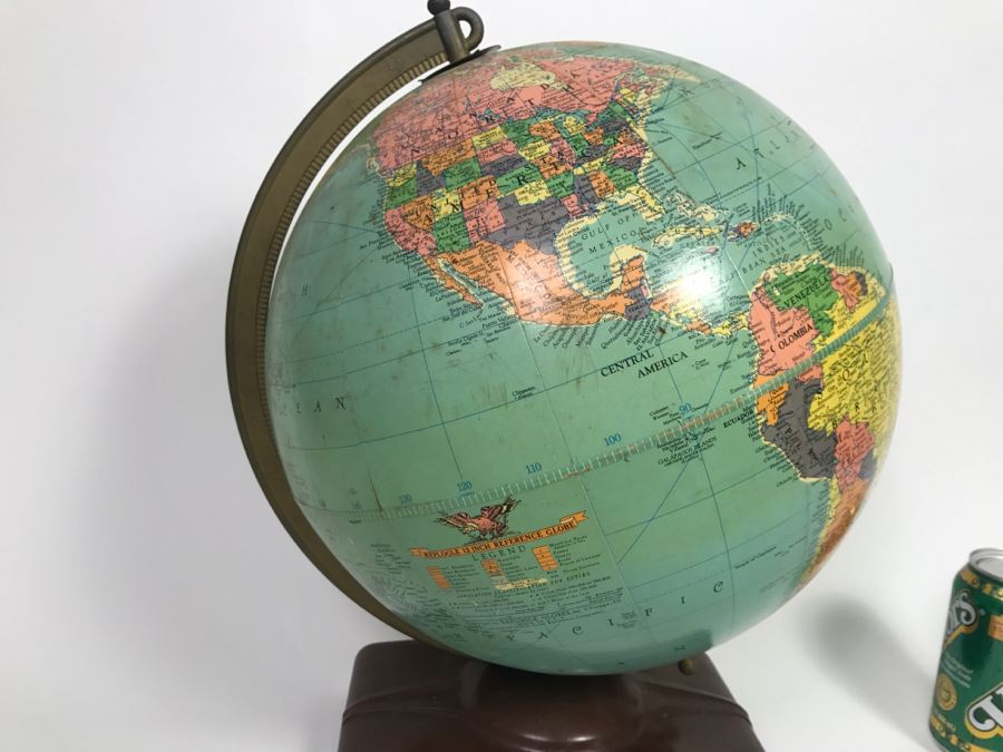 Vintage 1956 Replogle 12' Globe With Book Sleeve Built Into Stand And World Atlas Book - See Photos For Some Issues With Missing Parts On Globe [Photo 10]