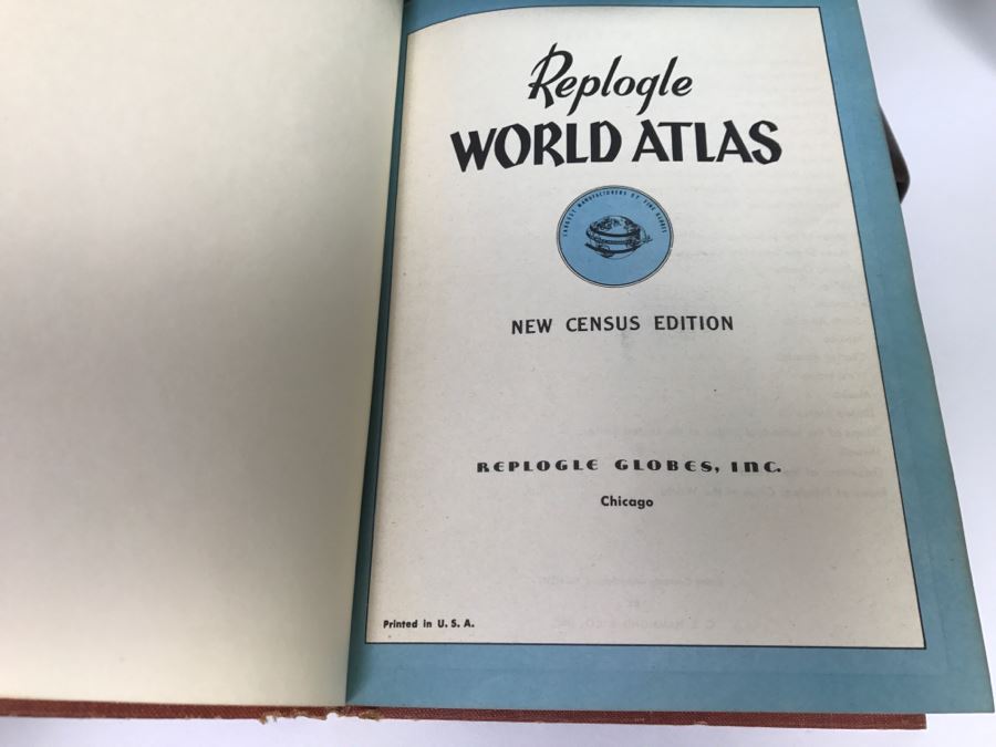 Vintage 1956 Replogle 12' Globe With Book Sleeve Built Into Stand And World Atlas Book - See Photos For Some Issues With Missing Parts On Globe [Photo 4]