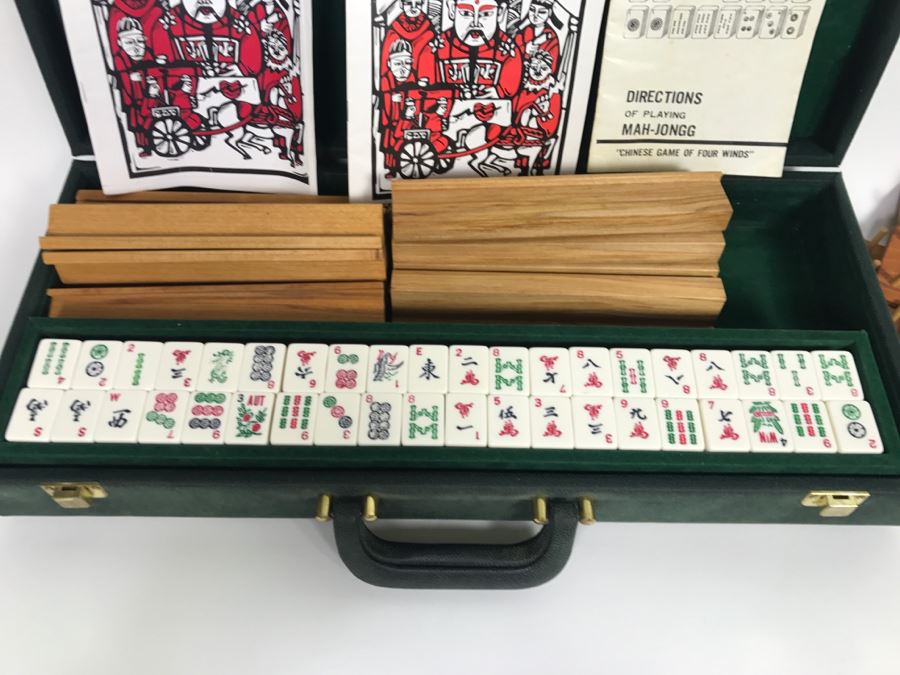 Mah-Jongg Game With Tiles, Instruction Books, Carrying Case And Custom Wooden Tile Stands [Photo 3]