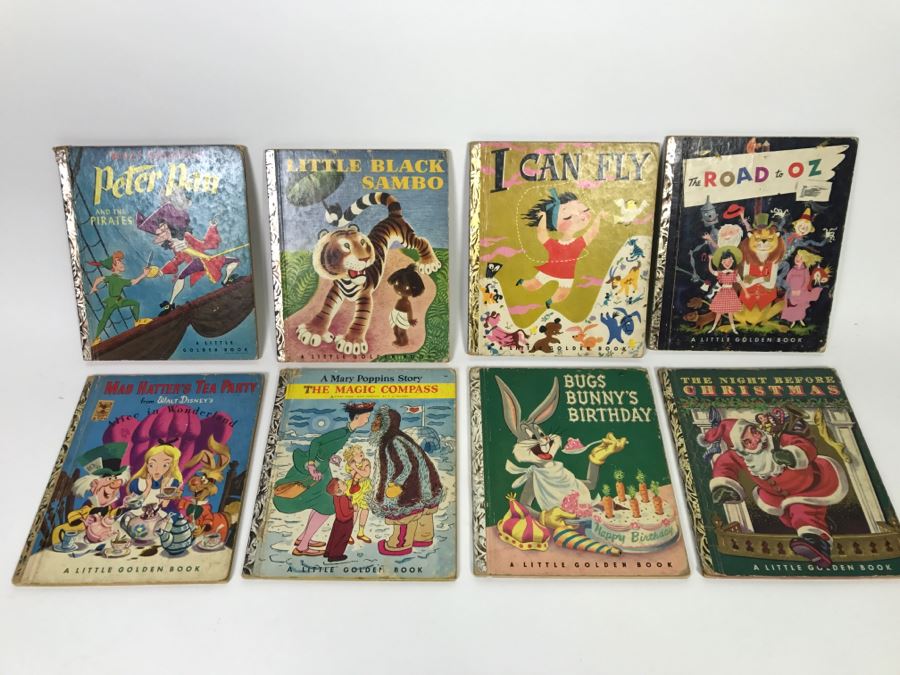 (8) Vintage 1940's And 50's Little Golden Books Including Peter Pan, Little Black Sambo, The Road To Oz, Mad Hatter's Tea Party, Mary Poppins Story The Magic Compass  - See Photos