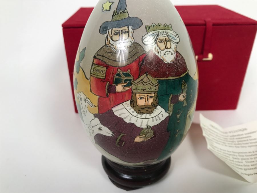 Hand Blown Glass Egg With Wooden Stand S. McAllister [Photo 4]