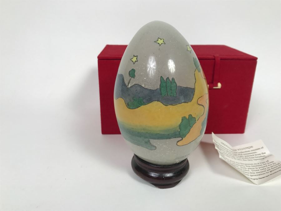 Hand Blown Glass Egg With Wooden Stand S. McAllister [Photo 6]